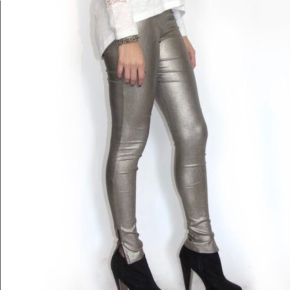 Minkpink metallic pewter zipper leggings small - Picture 2 of 6